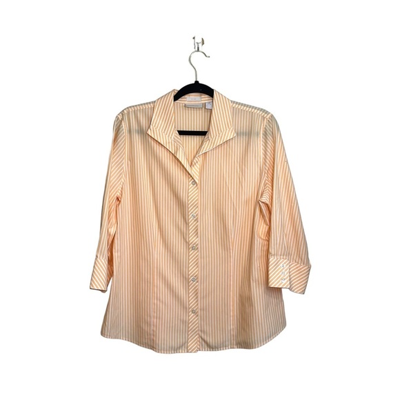 Chico’s No Iron 100% Cotton Neon Orange & White Striped Button Down Shirt Large - Picture 11 of 11